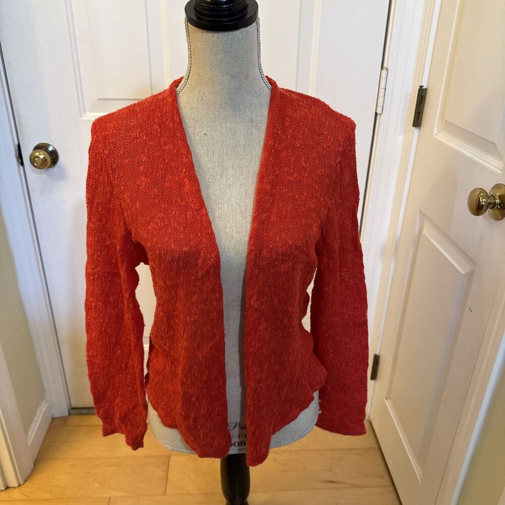 LINEN COTTON BLEND PETITE Eileen Fisher Size PL Longsleeved Orange Cardigan